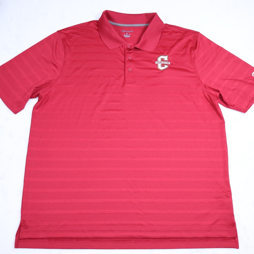 Champion College of Charleston Mens Red Polo Shirt XL Striped Short Sleeve - Picture 2 of 9
